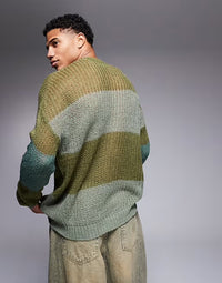 ASOS DESIGN – Strickpullover aus weitmaschigem lockerem Strick in Khaki gestreift