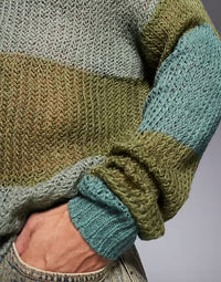 ASOS DESIGN – Strickpullover aus weitmaschigem lockerem Strick in Khaki gestreift